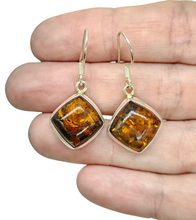 Load image into Gallery viewer, Baltic Amber Earrings, Diamond Shape, millions of years old, Sterling Silver, Fossilized Tree Resin, Cognac Amber - GemzAustralia 