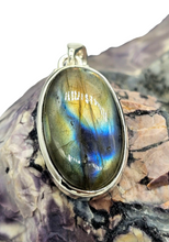 Load image into Gallery viewer, Spectrolite Labradorite Pendant, Sterling Silver, Oval Cabochon, Magical Stone, Trust in the Universe Stone - GemzAustralia 