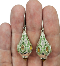 Load image into Gallery viewer, Turkish Inspired Lamp Earrings set with Green Tsavorites &amp; Citrines, Faberge Egg Style, Multi-Gemstone, Artisan Designed - GemzAustralia 