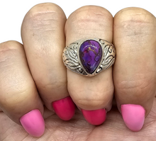 Load image into Gallery viewer, Purple Turquoise Ring, Size 8, Sterling Silver, Pear Shaped, Goddess Gem, Protection Stone, Powerful Stone, Good Fortune - GemzAustralia 