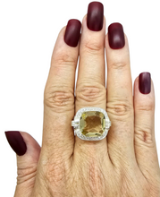 Load image into Gallery viewer, Halo Lemon Quartz &amp; Zircon Ring, Size 11, Cushion Square Facet, 8.5 carats, Sterling Silver, Mental Clarity, Confidence Gem - GemzAustralia 