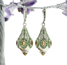 Load image into Gallery viewer, Turkish Inspired Lamp Earrings set with Green Tsavorites &amp; Citrines, Faberge Egg Style, Multi-Gemstone, Artisan Designed - GemzAustralia 
