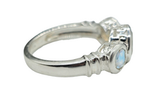 Load image into Gallery viewer, Rainbow Mystic Topaz Ring, Trilogy Ring, Sterling Silver, Round Shaped, Fire Topaz, Rainbow Topaz, Alaskan Ice, 3 Sizes - GemzAustralia 