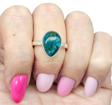 Load image into Gallery viewer, Chrysocolla Ring, Size S, Sterling Silver, Pear Shaped, Turquoise Blue Gem, Communication Stone, Serenity Stone - GemzAustralia 