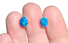 Load image into Gallery viewer, Australian Opal Studs, October Birthstone, Sterling Silver, Blue Green Opal Doublets, Love and Passion Stone, Genuine Gemstones - GemzAustralia 