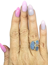 Load image into Gallery viewer, Australian Opal Ring with three Stones, October Birthstone, Size N, Sterling Silver, Aura Gem, Psychic Gem - GemzAustralia 