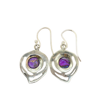 Load image into Gallery viewer, Purple Mojave Turquoise Earrings, Sterling Silver, Abstract Leaf Design, Goddess Gemstone, Protection Gemstone, Statement handcrafted - GemzAustralia 