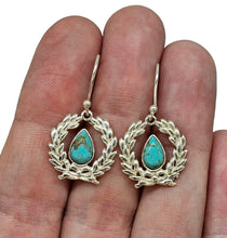 Load image into Gallery viewer, Turquoise Garland Earrings, Sterling Silver, December Birthstone, Pear Shaped, Bezel Set, Protection Stone - GemzAustralia 