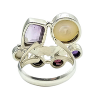 Load image into Gallery viewer, Handcrafted Statement Amethyst, Pearl, Garnet, Lapis Lazuli Ring, Size 7.5, Sterling Silver - GemzAustralia 
