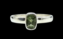 Load image into Gallery viewer, Faceted Moldavite Ring, Size 8, Sterling Silver, Meteorite Stone, Forest green / Olive green Gem, Holy Grail Stone - GemzAustralia 
