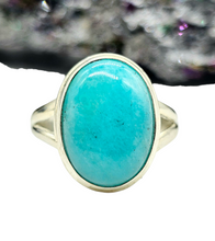 Load image into Gallery viewer, Peruvian Amazonite Ring, Size Q1/2, Sterling Silver, Natural glowing seafoam blue green colour, amazing natural Gemstone - GemzAustralia 