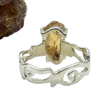 Load image into Gallery viewer, Imperial Topaz Ring, Size 7 3/4, Sterling Silver, Raw Gem, Filigree Band, Manifestation Stone, Solar Plexus Chakra, Rare Variety of Topaz - GemzAustralia 