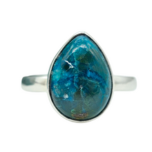 Load image into Gallery viewer, Chrysocolla Ring, Size S, Sterling Silver, Pear Shaped, Turquoise Blue Gem, Communication Stone, Serenity Stone - GemzAustralia 