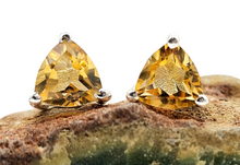 Load image into Gallery viewer, Citrine Studs, Trillion Shaped, Sterling Silver, November Birthstone - GemzAustralia 
