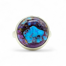 Load image into Gallery viewer, Purple &amp; Blue Mojave Turquoise Ring, Size 6.5, Round Shaped, Sterling Silver, Goddess Gem, Protection Stone - GemzAustralia 