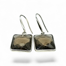 Load image into Gallery viewer, Rectangle Smoky Quartz Earrings, 48 carats, Sterling Silver, Caramel Brown, Checkerboard Faceted, Grounding Stone - GemzAustralia 