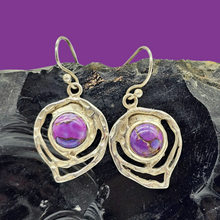 Load image into Gallery viewer, Purple Mojave Turquoise Earrings, Sterling Silver, Abstract Leaf Design, Goddess Gemstone, Protection Gemstone, Statement handcrafted - GemzAustralia 