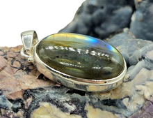 Load image into Gallery viewer, Spectrolite Labradorite Pendant, Sterling Silver, Oval Cabochon, Magical Stone, Trust in the Universe Stone - GemzAustralia 