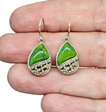 Load image into Gallery viewer, Green Mojave Turquoise Earrings, Pear Shaped, Sterling Silver, Protection Stone, Connects with Great Spirit of the Sky, Power Stone - GemzAustralia 