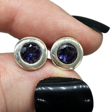 Load image into Gallery viewer, Iolite Studs, Water Sapphire, Round Faceted, Sterling Silver, Blue Violet Gemstone, Connects to Angels, Viking's Compass - GemzAustralia 