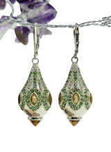 Load image into Gallery viewer, Turkish Inspired Lamp Earrings set with Green Tsavorites &amp; Citrines, Faberge Egg Style, Multi-Gemstone, Artisan Designed - GemzAustralia 