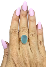 Load image into Gallery viewer, Blue Chalcedony Ring, Size 7.75, two tone ring, Oval Faceted, Sterling Silver, Ethereal soft Blue Translucence, Creative Stone - GemzAustralia 