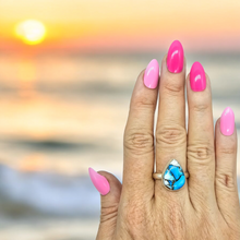Load image into Gallery viewer, Ice Blue Dahlia Turquoise Ring, Size 10.75, Sterling Silver, Pear Shape, Copper Turquoise, Protection, Love Stone - GemzAustralia 