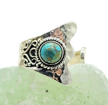 Load image into Gallery viewer, Blue Green Turquoise Ring, Adjustable, Sterling Silver, Round Shaped, Protection Stone, Love Stone, December Birthstone - GemzAustralia 