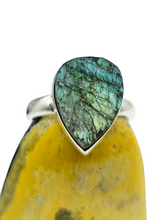 Load image into Gallery viewer, Rough Labradorite Ring, Size 9, Sterling Silver, Pear Shaped, Blue Green Labradorite, Deflects unwanted Energy - GemzAustralia 