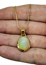 Load image into Gallery viewer, Solid African Opal Pendant, 18K Gold Plated Sterling Silver, October Birthstone, Aura Gem, Psychic Gemstone, Precognition Stone, Oval Shaped - GemzAustralia 