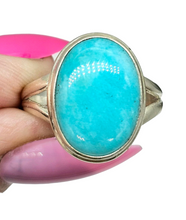 Load image into Gallery viewer, Peruvian Amazonite Ring, Size Q1/2, Sterling Silver, Natural glowing seafoam blue green colour, amazing natural Gemstone - GemzAustralia 