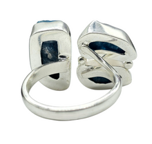 Load image into Gallery viewer, Raw Blue Apatite Ring, Three Stone Ring, Size 9 1/2, Sterling Silver, Raw Gems, Neon Blue Apatite, Electric Blue Gemstone - GemzAustralia 