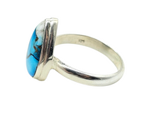 Load image into Gallery viewer, Ice Blue Dahlia Turquoise Ring, Size 10.75, Sterling Silver, Pear Shape, Copper Turquoise, Protection, Love Stone - GemzAustralia 