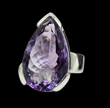 Load image into Gallery viewer, Pear Faceted Amethyst Ring, 16 carats, size 6.5, Sterling Silver, Protection Amulet, February Birthstone - GemzAustralia 