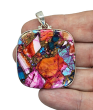 Load image into Gallery viewer, Cushion Cut Oyster Turquoise &amp; Pink Opal Pendant, Sterling Silver, Copper Turquoise, Love Stone, Heart Chakra - GemzAustralia 