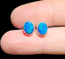 Load image into Gallery viewer, Australian Opal Studs, October Birthstone, Sterling Silver, Blue Green Opal Doublets, Love and Passion Stone, Genuine Gemstones - GemzAustralia 