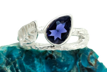 Load image into Gallery viewer, Art Nouveau Iolite Ring, Size 8, Sterling Silver, Water Sapphire, Blue Violet Gemstone, Connects to Angels, Viking's Compass - GemzAustralia 