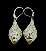 Load image into Gallery viewer, Turkish Inspired Lamp Earrings set with Green Tsavorites &amp; Citrines, Faberge Egg Style, Multi-Gemstone, Artisan Designed - GemzAustralia 