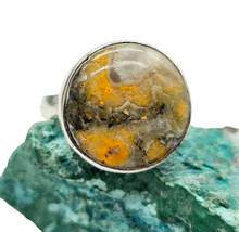 Load image into Gallery viewer, Bumblebee Jasper ring, Size O, Sterling Silver, Round Shaped, Eclipse Jasper, Bright Yellow, Orange &amp; Black Gemstone - GemzAustralia 