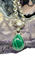 Load image into Gallery viewer, Malachite Pendant, Pear Shaped, Sterling Silver, Rich Green Gemstone, Bezel Setting, Visionary Gemstone, Warns of Danger - GemzAustralia 