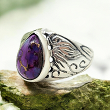 Load image into Gallery viewer, Purple Turquoise Ring, Size 8, Sterling Silver, Pear Shaped, Goddess Gem, Protection Stone, Powerful Stone, Good Fortune - GemzAustralia 