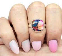 Load image into Gallery viewer, Square shaped Oyster Turquoise &amp; Pink Opal Ring, Size N, Sterling Silver, Love Stone, Copper Turquoise, Heart Chakra - GemzAustralia 