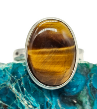 Load image into Gallery viewer, Tiger's Eye Ring, Size 9, Sterling Silver, Oval Shaped, Kundalini Awakening, Courage Gemstone, Protection Amulet, Leo Zodiac - GemzAustralia 