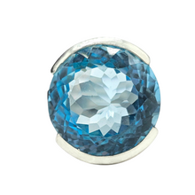 Load image into Gallery viewer, AAA Swiss Blue Topaz Ring, Size O 1/2, Sterling Silver, 28 Carats, Round Facet, Stone of Love - GemzAustralia 
