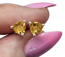 Load image into Gallery viewer, Citrine Studs, Trillion Shaped, Sterling Silver, November Birthstone - GemzAustralia 