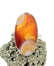 Load image into Gallery viewer, Oval Botswana Agate Ring, Size 7 3/4, Sterling Silver, The Stone of Change, Orange &amp; White banded Gemstone,  Harmony Stone - GemzAustralia 