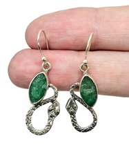 Load image into Gallery viewer, Emerald Snake Earrings, May Birthstone, Stone of Inspiration, Strengthens Memory, Infinite Patience, Deep Green Gemstone - GemzAustralia 