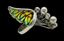 Load image into Gallery viewer, Art Nouveau Pearl and Enamel Statement Ring, Size 6.75, Sterling Silver, June Birthstone, Vintage Style