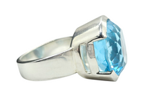 Load image into Gallery viewer, AAA Swiss Blue Topaz Ring, Size O 1/2, Sterling Silver, 28 Carats, Round Facet, Stone of Love - GemzAustralia 