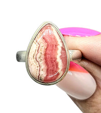 Load image into Gallery viewer, Pear Rhodochrosite Ring, Size 8.5, Sterling Silver, Rosa Del Inca Gemstone, Raspberry Pink Crystal, Compassionate Heart Stone